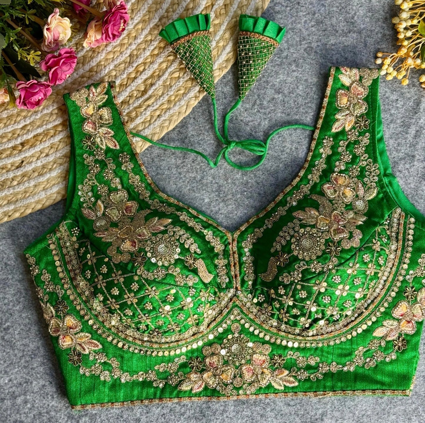BEAUTIFUL HEAVY STARS & BEADS WORK SABYASACHI NECK BRIDAL BLOUSE